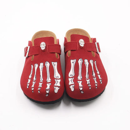 Gothic Embroidered Suede Clogs for Men - Skeleton Foot & Spider Web Cork Footbed Mules - view 11