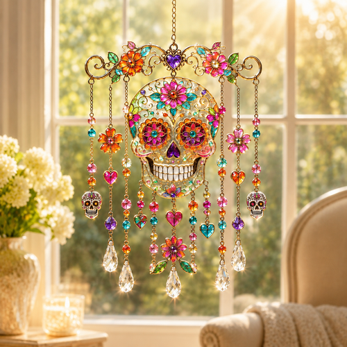 Sugar Skull Suncatcher Wind Chime