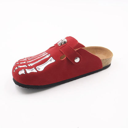 Gothic Embroidered Suede Clogs for Men - Skeleton Foot & Spider Web Cork Footbed Mules - view 12