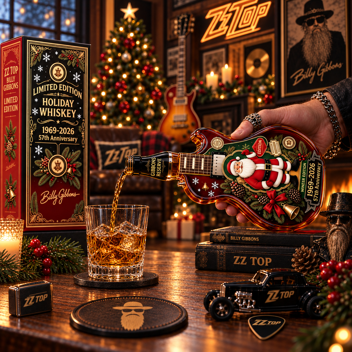 ZZ TOP Billy Gibbons Christmas Whiskey Bottle