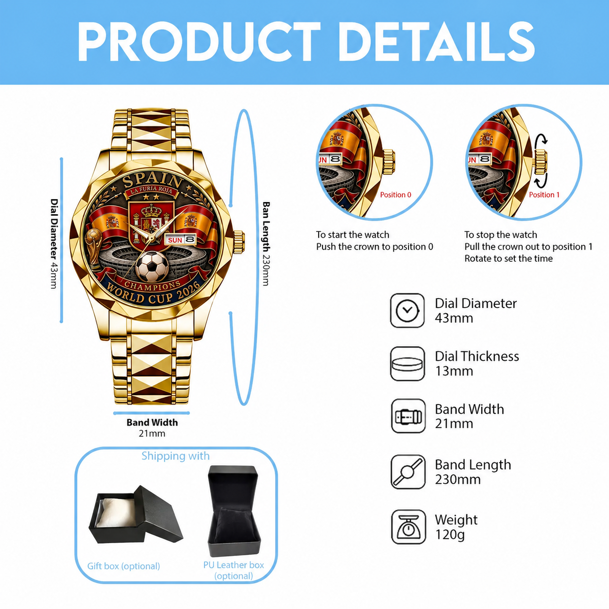 Spain World Cup 2026 Champions Luxury Quartz Watch