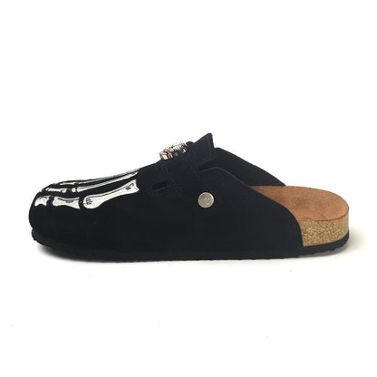 Gothic Embroidered Suede Clogs for Men - Skeleton Foot & Spider Web Cork Footbed Mules - view 9