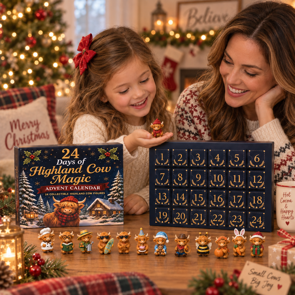 24 Days of Highland Cow Advent Calendar - 24 Collectible Cow Figures