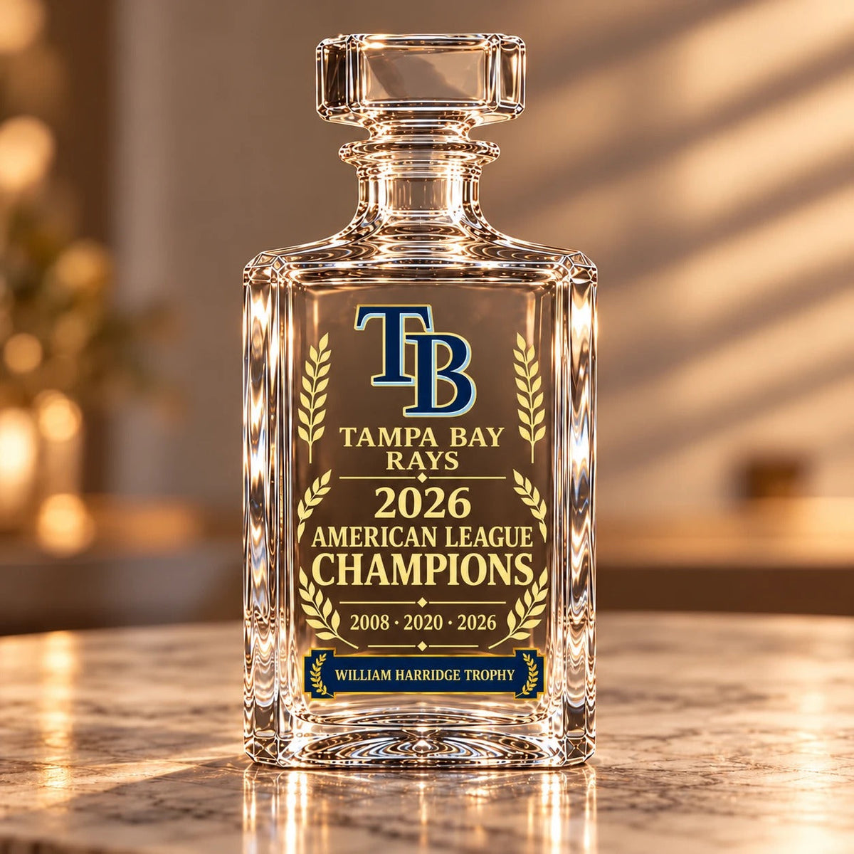 Tampa Bay Rays 2026 American League Champions Collectible Decanter – 2008 · 2020 · 2026 - front view