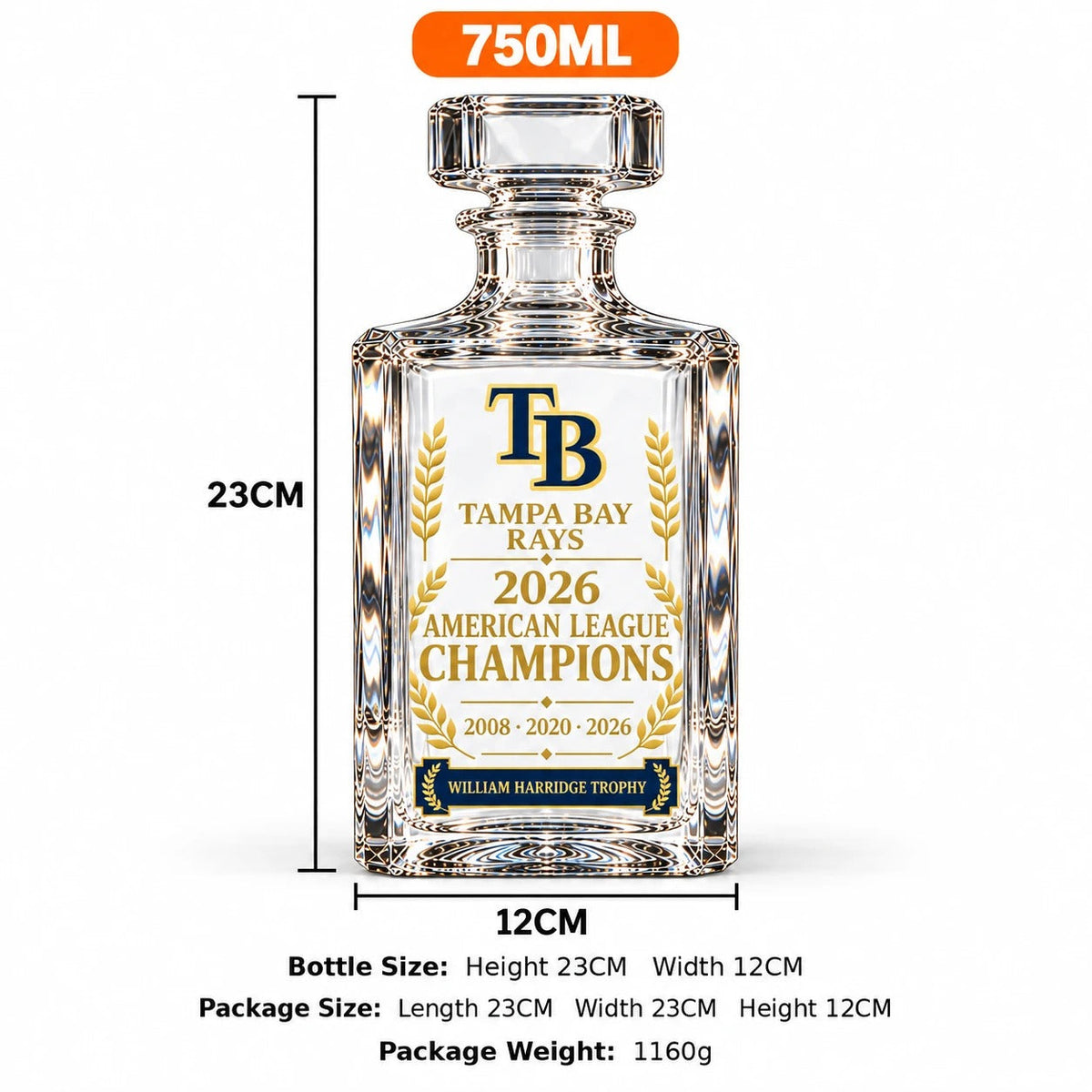 Rays AL Champions decanter 750 ml size: 23 cm tall, 12 cm wide